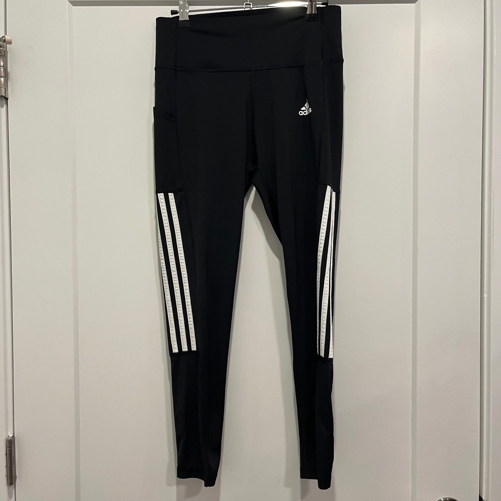 Adidas Aeroready Primegreen Black 3 Stripe Leggings Womens Medium Pocket Active